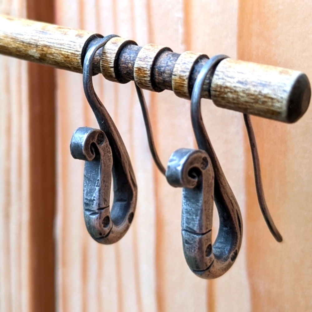 Unique Artisan Forged Silver S-Curve Threader Drop Earrings